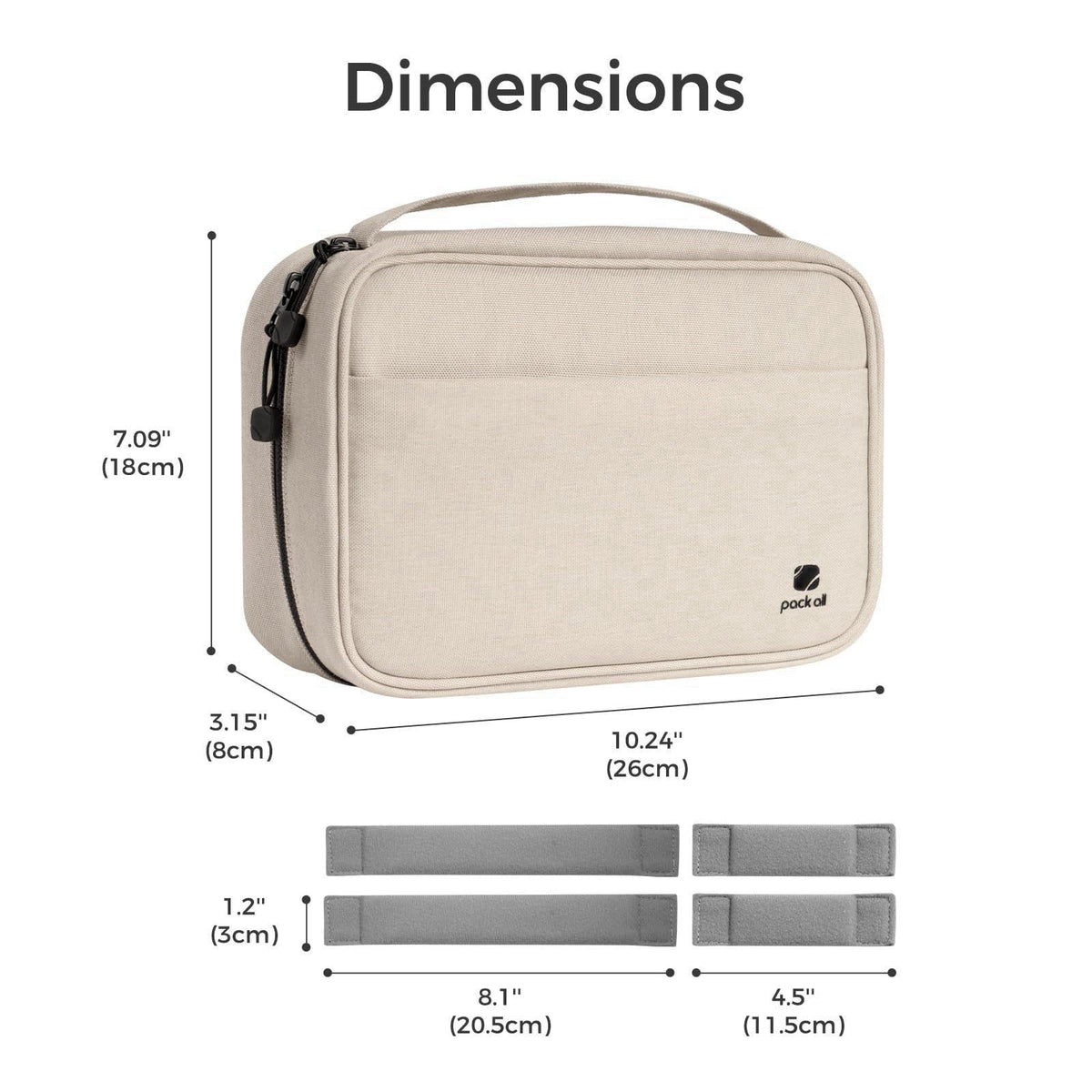 pack all Electronic Organizer Plus, Shockproof Cable Organizer Bag – back view and specifications
