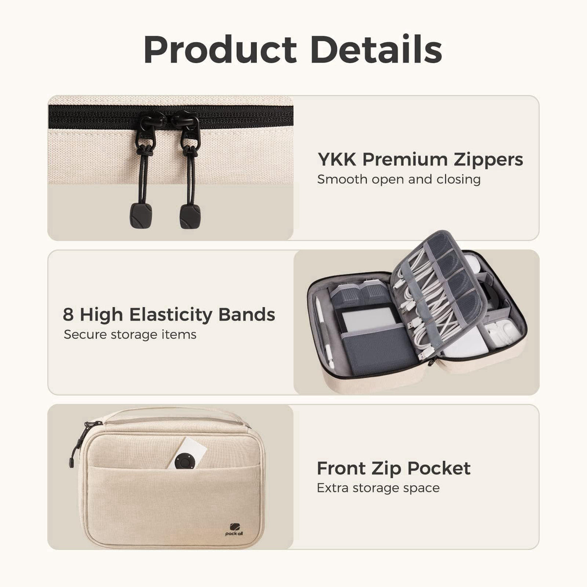 pack all Electronic Organizer Plus, Shockproof Cable Organizer Bag – alternate angle