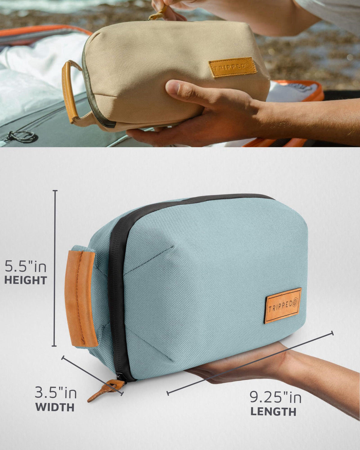 TRIPPED Travel Gear Tech Organizer Pouch for Accessories and Cables – packaging and label