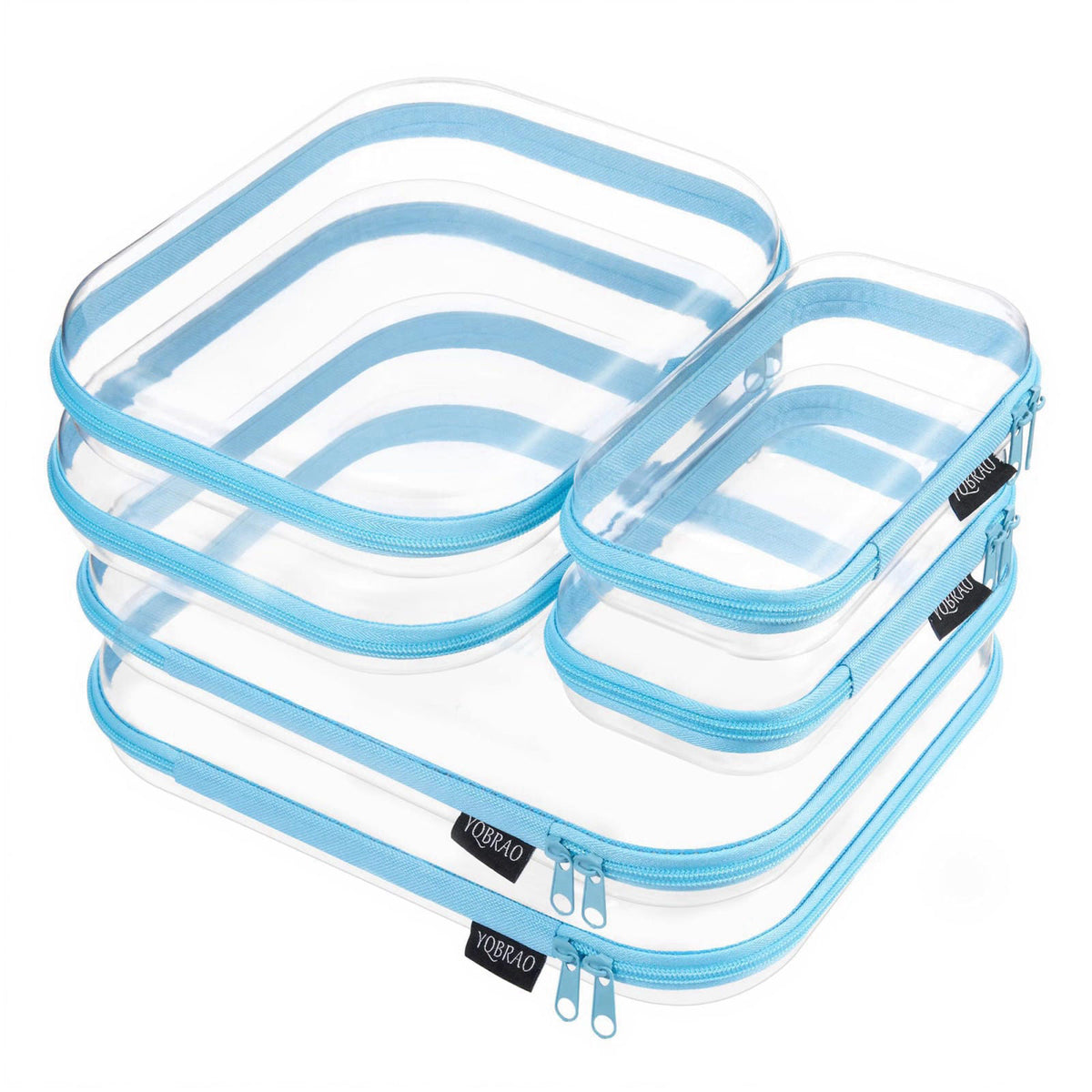 YQBRAO Clear Hard Shell Zipper Cases, 6 Multi-Size Organizers, Blue – product photo (Cosmetic Bags)