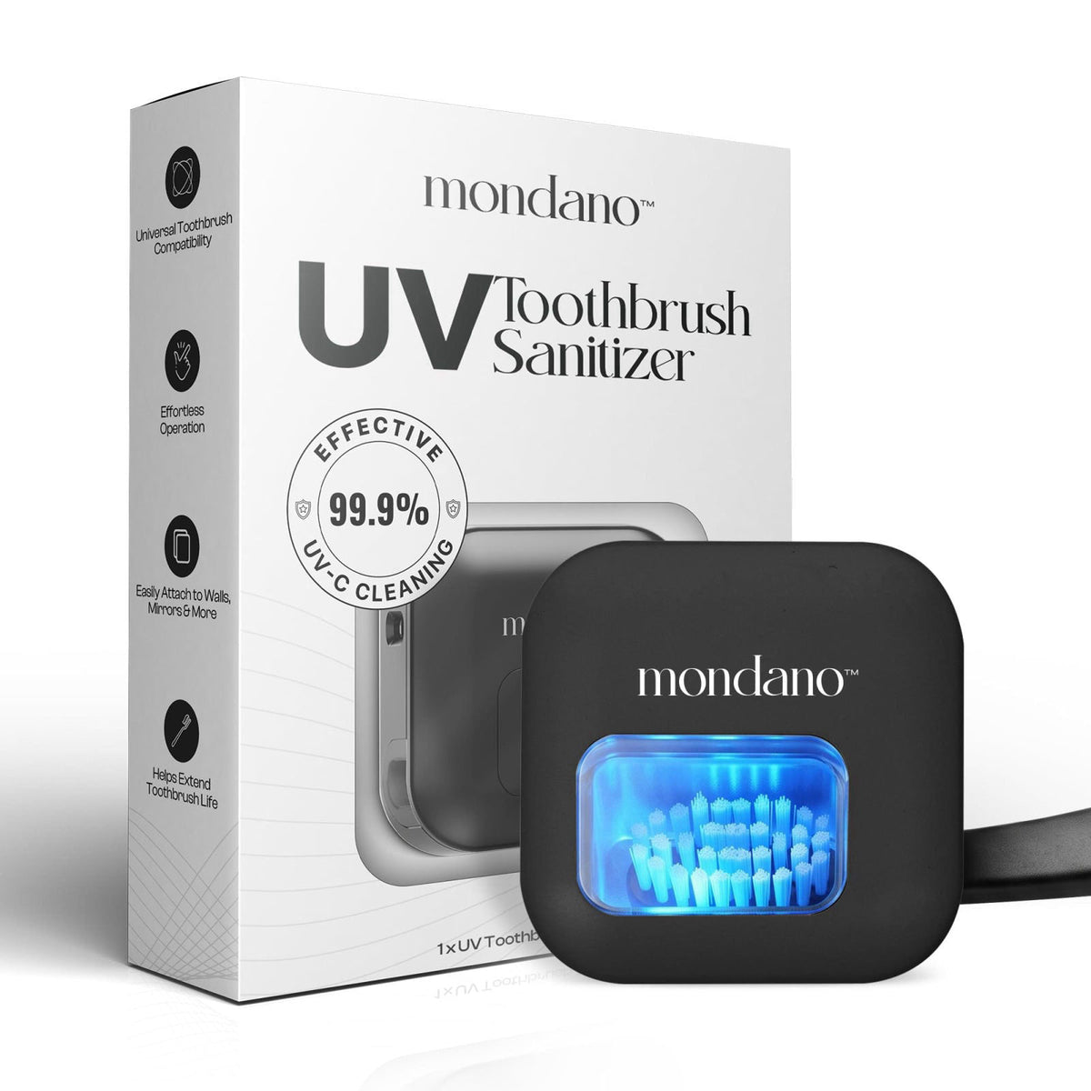 Mondano UV-C Toothbrush Sanitizer and Holder, Travel Case Cover Cap