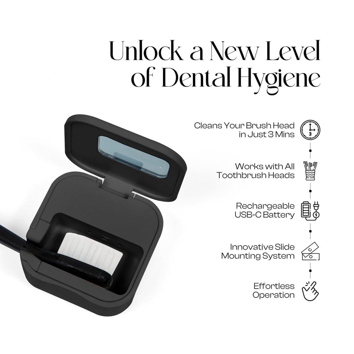 Mondano UV-C Toothbrush Sanitizer and Holder, Travel Case Cover Cap – packaging and label