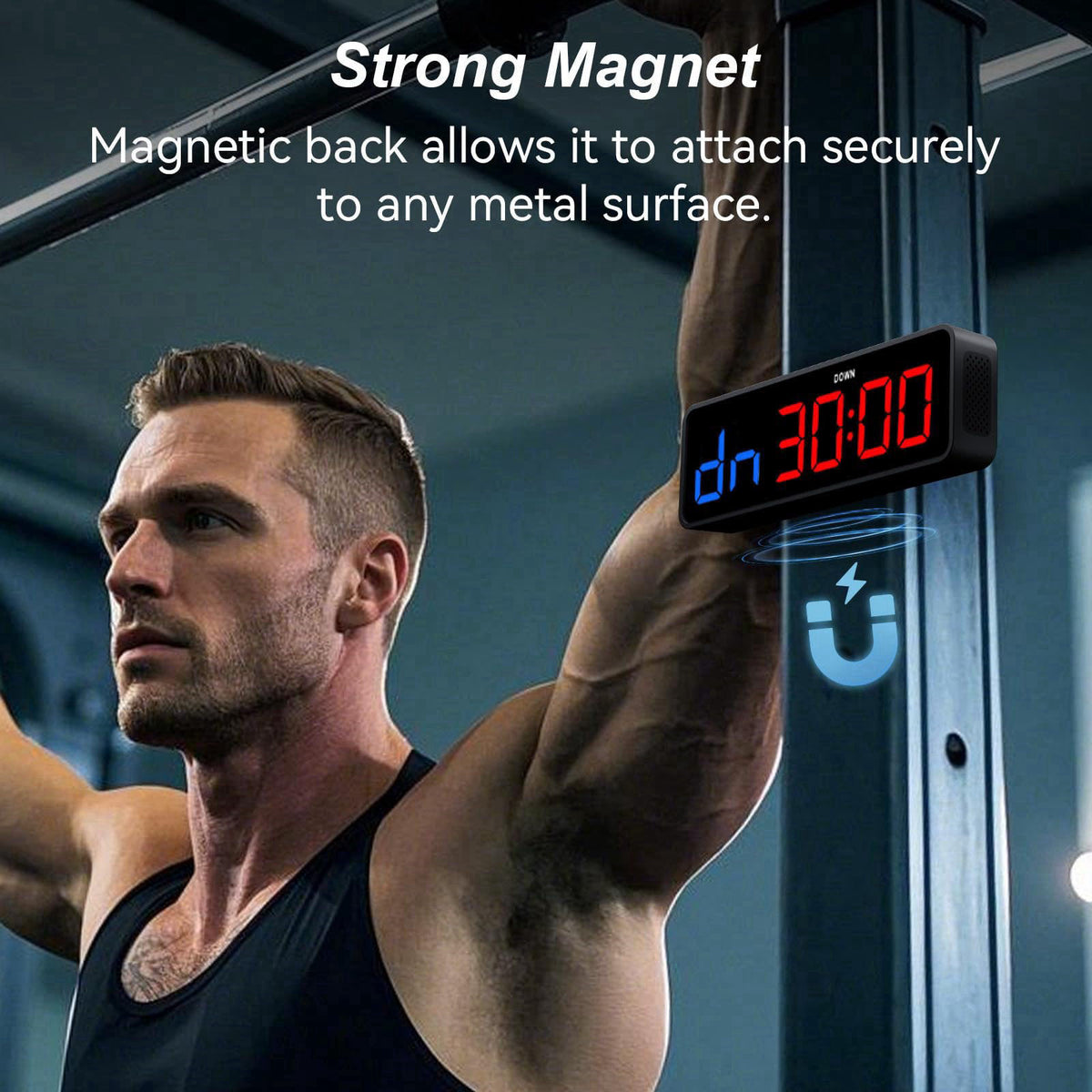 Acedeck Portable Gym Timer Clock: Fitness Digital Clock with Strong Magnet – full view
