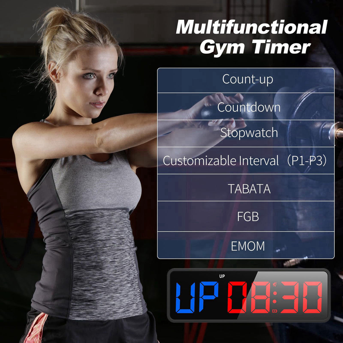 ANJANK Small Portable Gym Timer Clock, Strong Magnet, Workout Interval Timer with Powerful Battery, Stopwatch, Remote Co