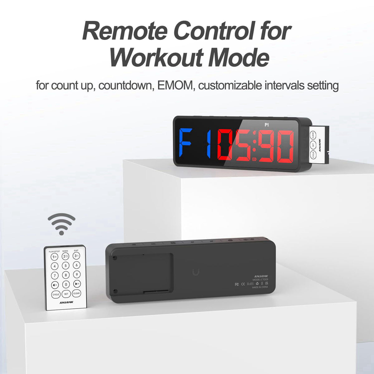 ANJANK Small Portable Gym Timer Clock, Strong Magnet, Workout Interval Timer with Powerful Battery, Stopwatch, Remote Co