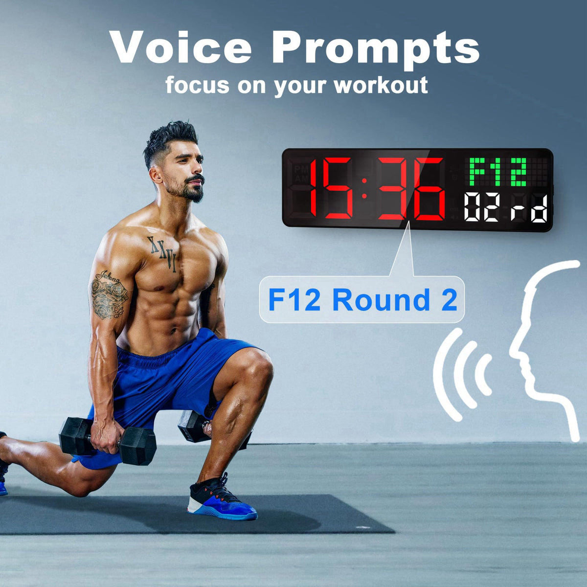 LUCORB Home Gym Timer, 12'' Interval Workout Clock with Seconds | Remote Control | 5 Display Modes, 4 Alarms | Countdown