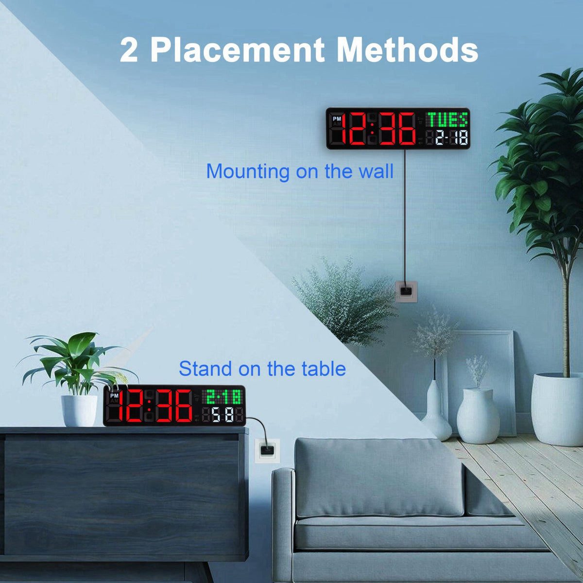 LUCORB Home Gym Timer, 12'' Interval Workout Clock with Seconds | Remote Control | 5 Display Modes, 4 Alarms | Countdown