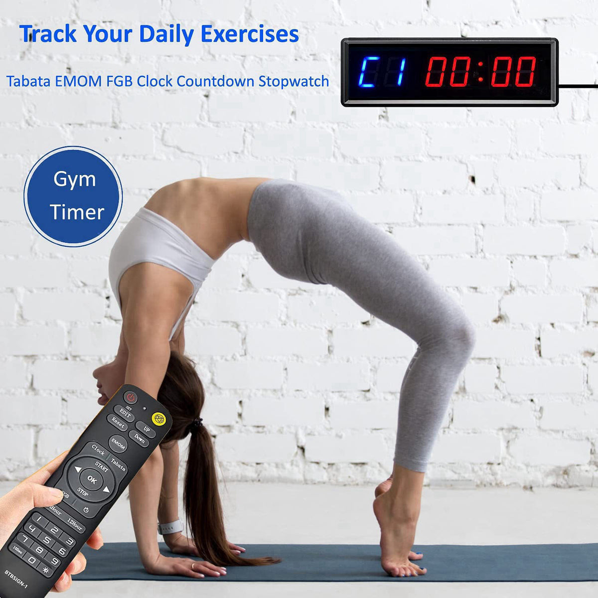 BTBSIGN LED Interval Timer Count Down/Up Clock Stopwatch with Remote for Home Gym Fitness – back view and specifications