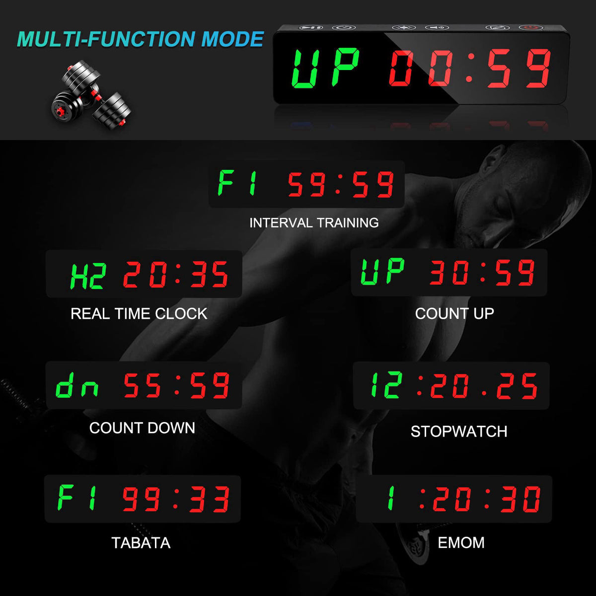 Jhering Gym Timer, Portable, Interval Timer with Rechargeable Battery and Built-in Magnet, LED Digital Anti Vertigo Disp