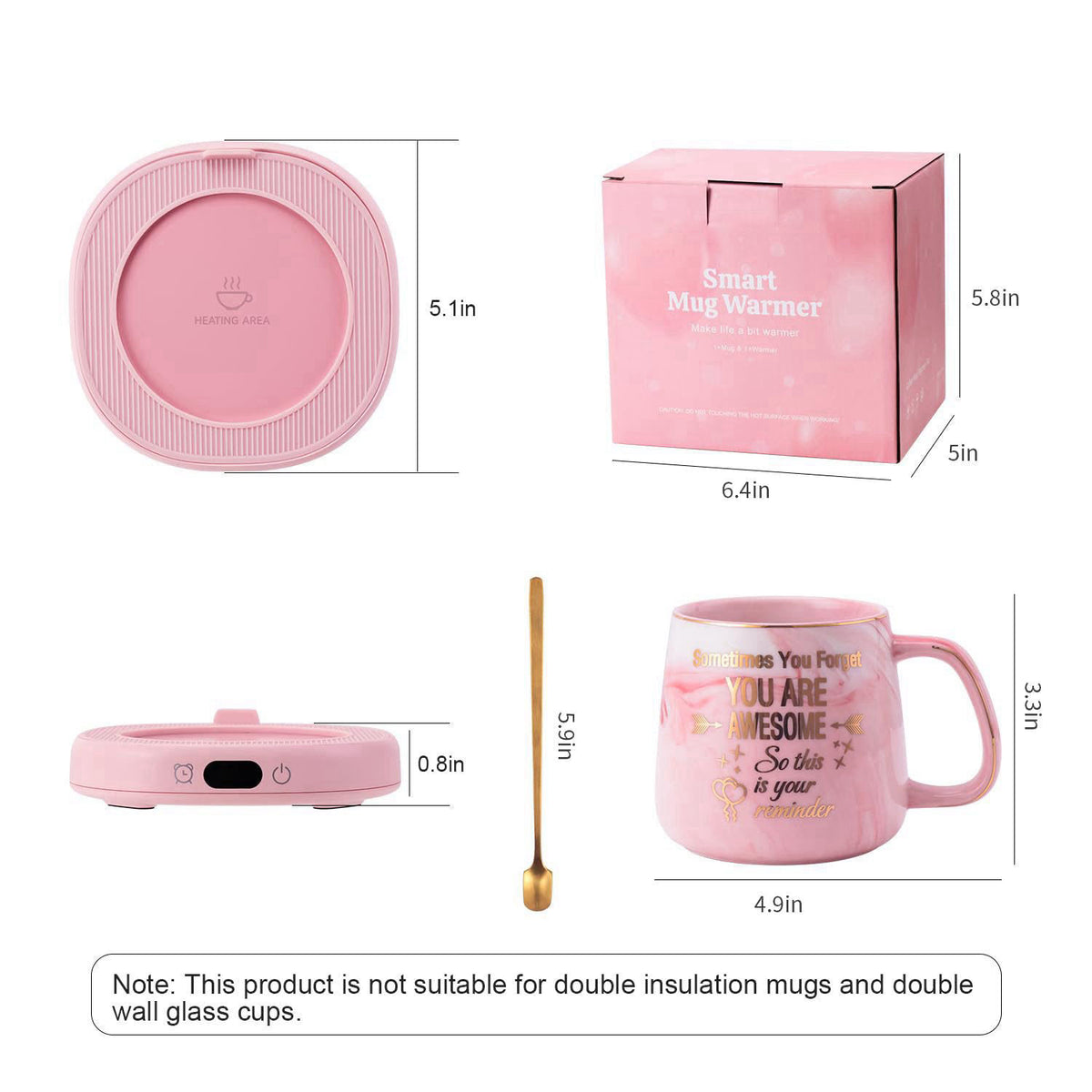 LOUTYTUO Coffee Mug Warmer & You are Awesome Mug Set, Electric Cup Warmer for Desk – packaging and label