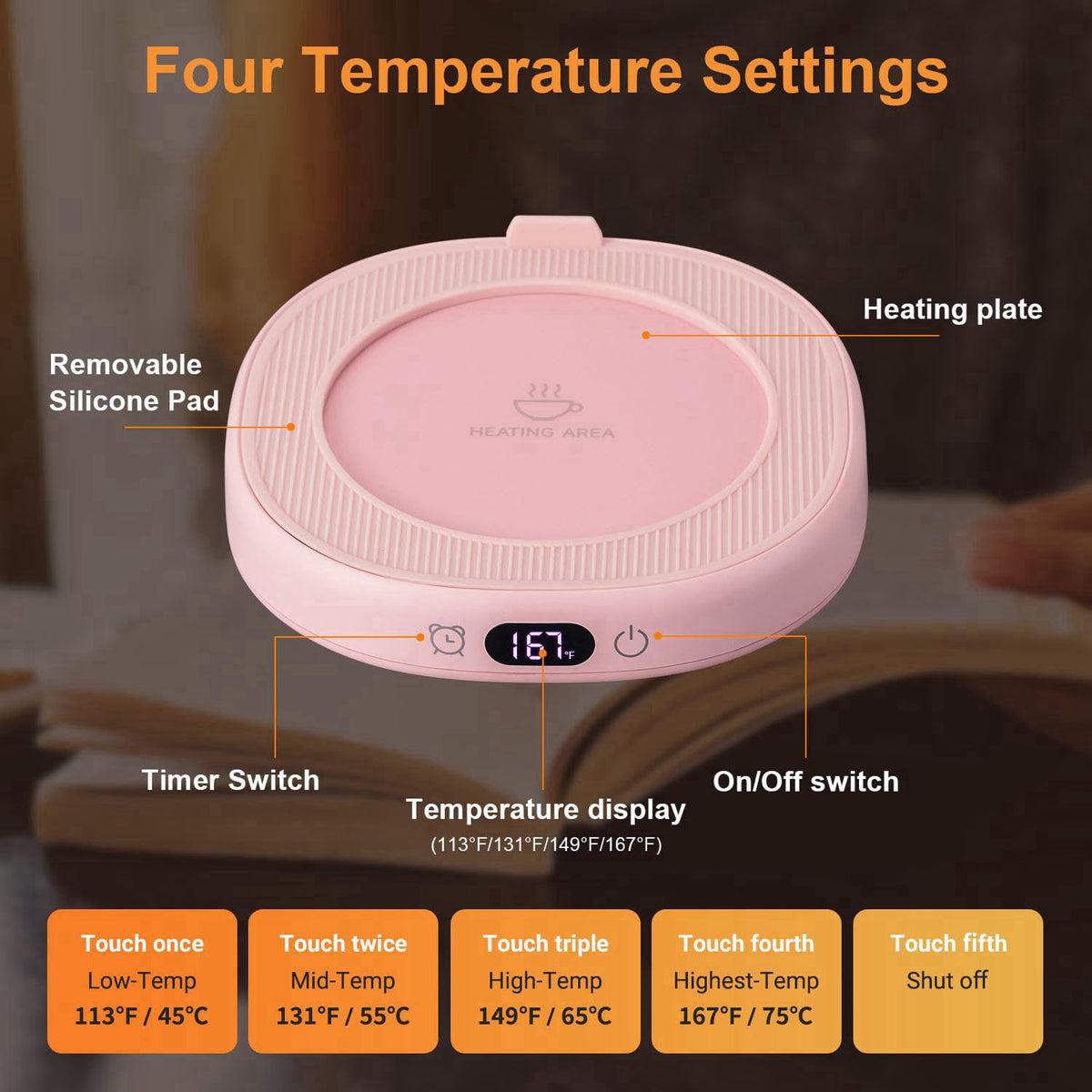 LOUTYTUO Coffee Mug Warmer & You are Awesome Mug Set, Electric Cup Warmer for Desk – back view and specifications