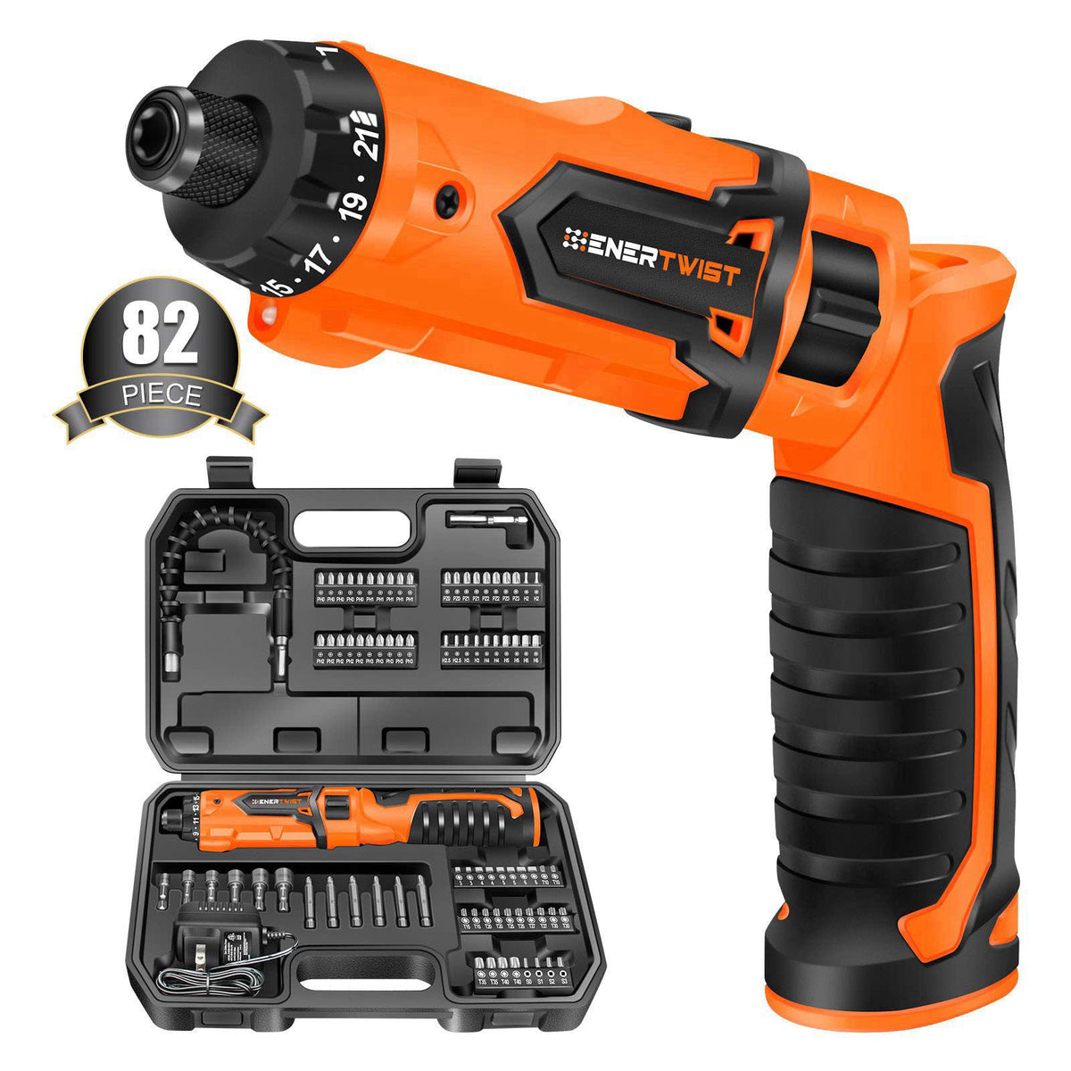 ENERTWIST 8V Cordless Screwdriver, 82 Accessory Kit, Max 10Nm 21+1 Cluth – product photo (Power Screwdrivers)