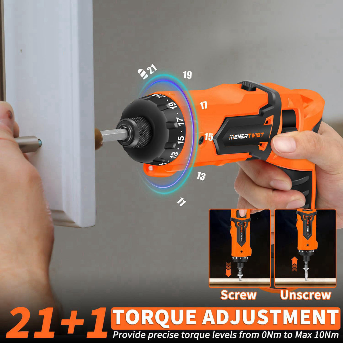 ENERTWIST 8V Cordless Screwdriver, 82 Accessory Kit, Max 10Nm 21+1 Cluth – packaging and label