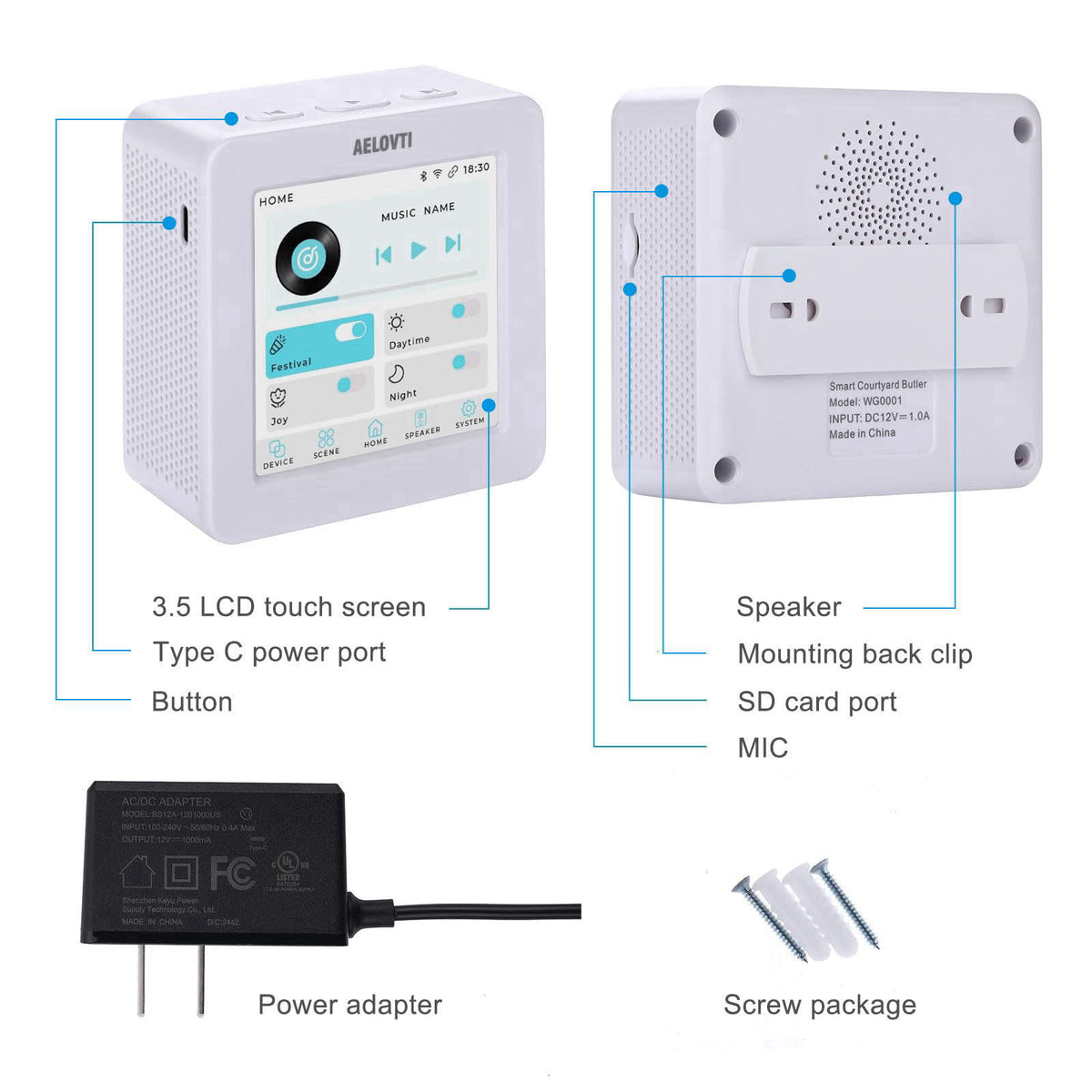 AELOVTI Smart Courtyard Butler 3.5 Touch Screen Tuya App, DIY Scene for Multi-Device Sync Control Including Light,Breake