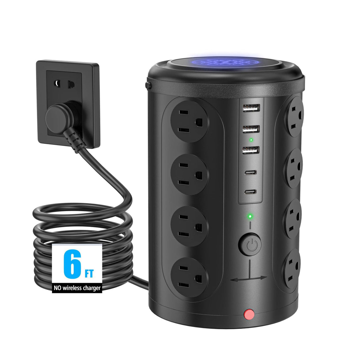 UWIWUTEI 6FT Power Strip Tower Surge Protector, 16 Wide‑Spaced Outlets & 5 USB Ports – product photo (Power Strips)