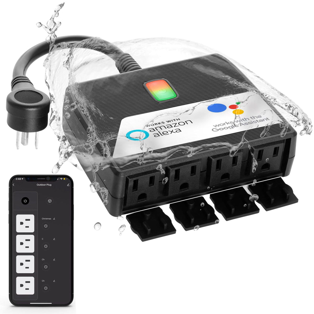 SNAP INVENT Smart Heavy Duty Outdoor Power Strip WiFi Plug Water-Resistant Socket, Electrical Power Extension Cord, Outl