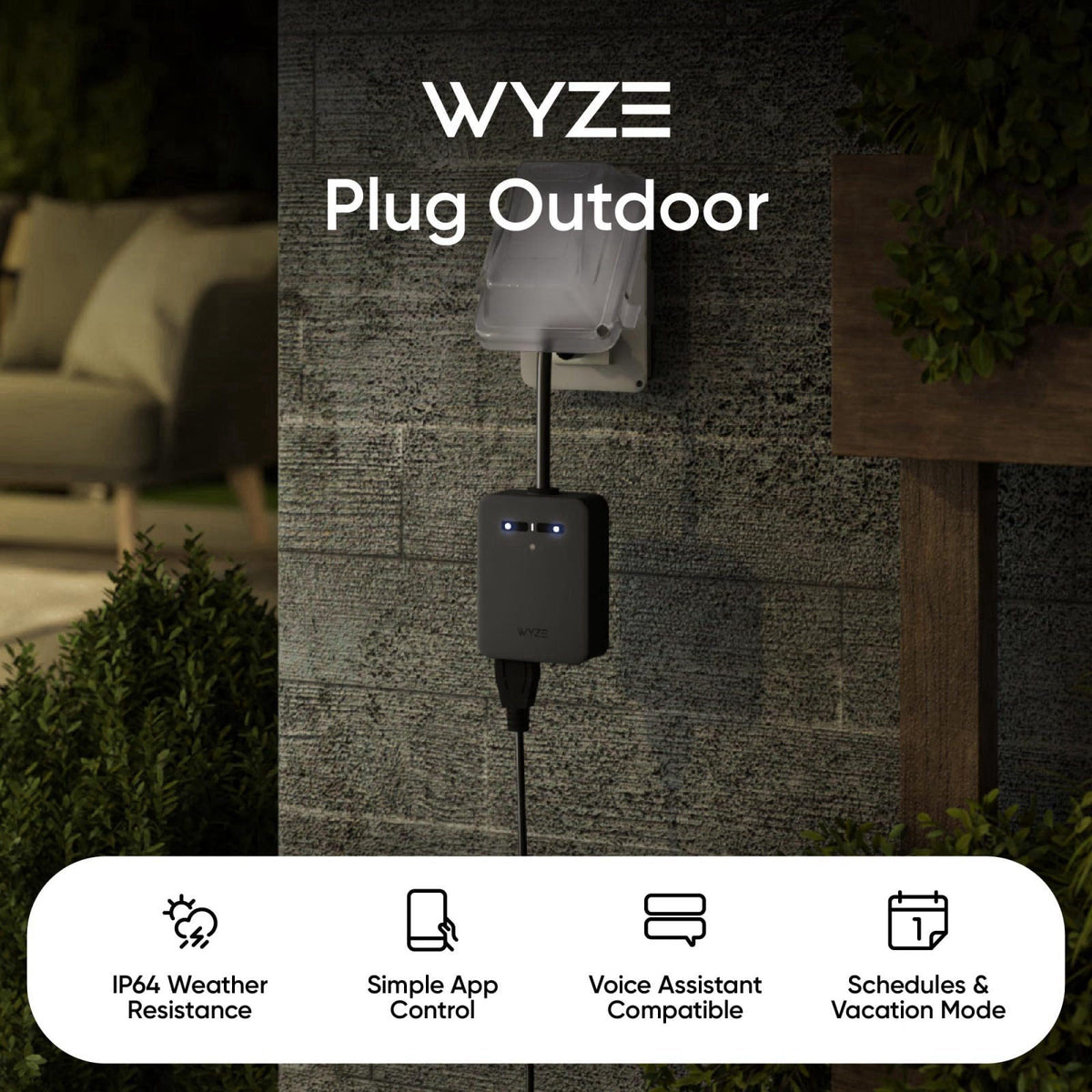Wyze Plug Outdoor, Dual Outlets Energy Monitoring, IP64, 2.4GHz WiFi Smart Plug, Works with Alexa, Google Assistant, IFT
