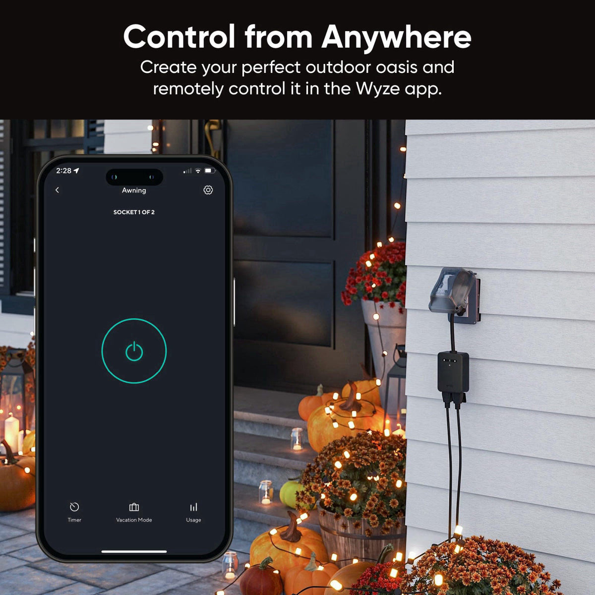 Wyze Plug Outdoor, Dual Outlets Energy Monitoring, IP64, 2.4GHz WiFi Smart Plug, Works with Alexa, Google Assistant, IFT