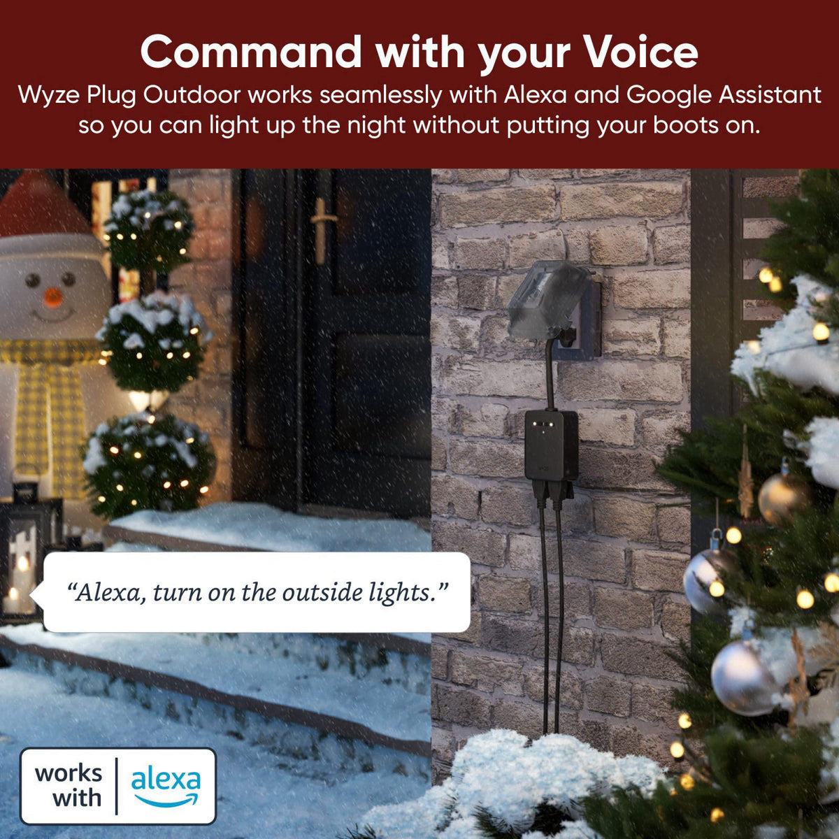 Wyze Plug Outdoor, Dual Outlets Energy Monitoring, IP64, 2.4GHz WiFi Smart Plug, Works with Alexa, Google Assistant, IFT