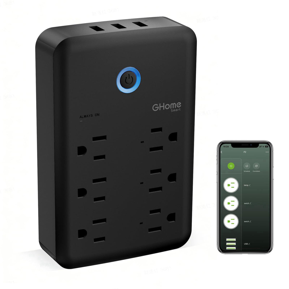 GHome Smart Plug Outlet Extender, Smart Power Strip with 3 Individually Controlled WiFi Outlets and 3 USB Ports, Smart P