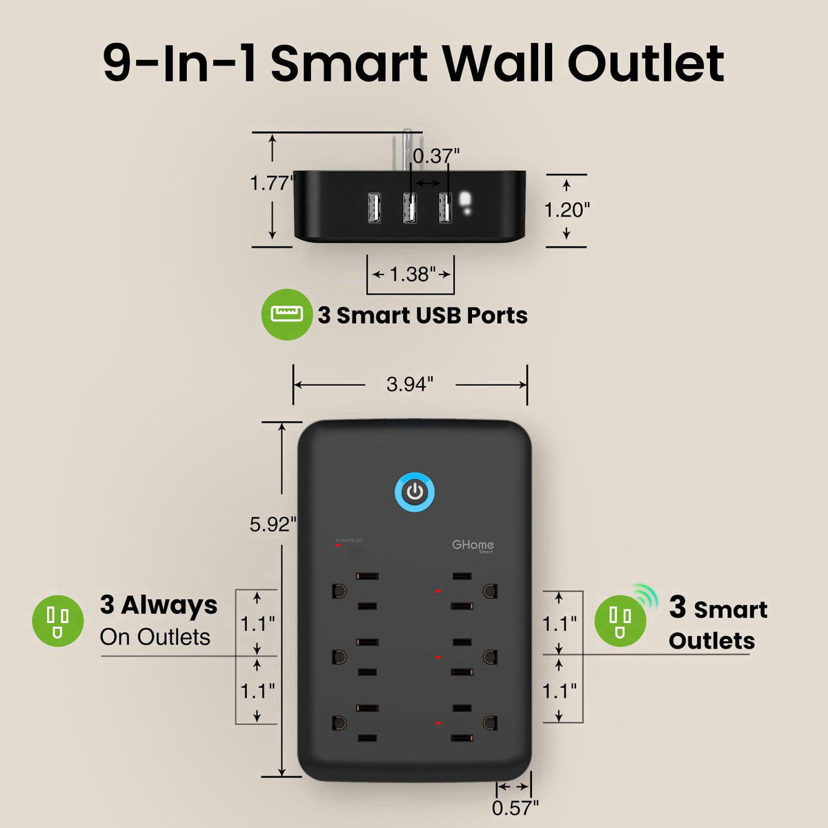 GHome Smart Plug Outlet Extender, Smart Power Strip with 3 Individually Controlled WiFi Outlets and 3 USB Ports, Smart P