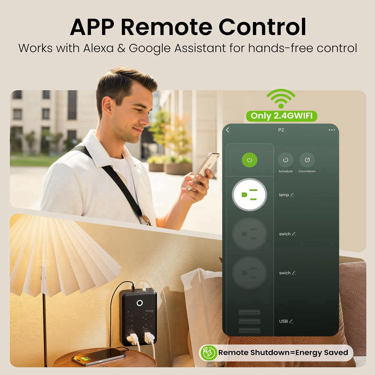GHome Smart Plug Outlet Extender, Smart Power Strip with 3 Individually Controlled WiFi Outlets and 3 USB Ports, Smart P