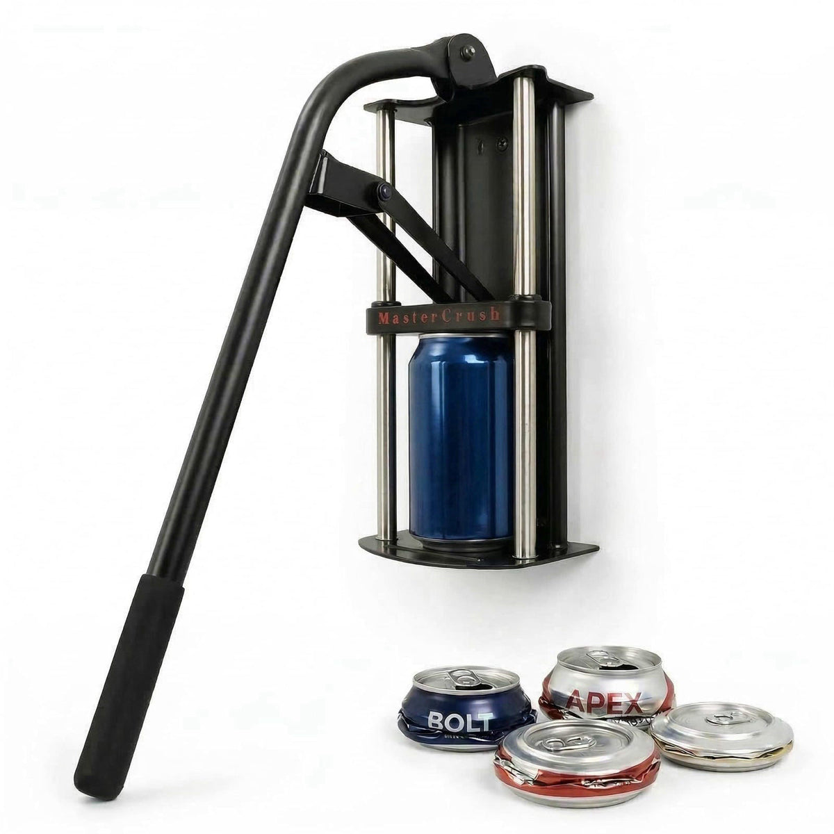 MasterCrush Heavy Duty Wall Mounted Can Crusher | Recycling 12/16/24/32oz – Black, Solid steel with stainless steel rods