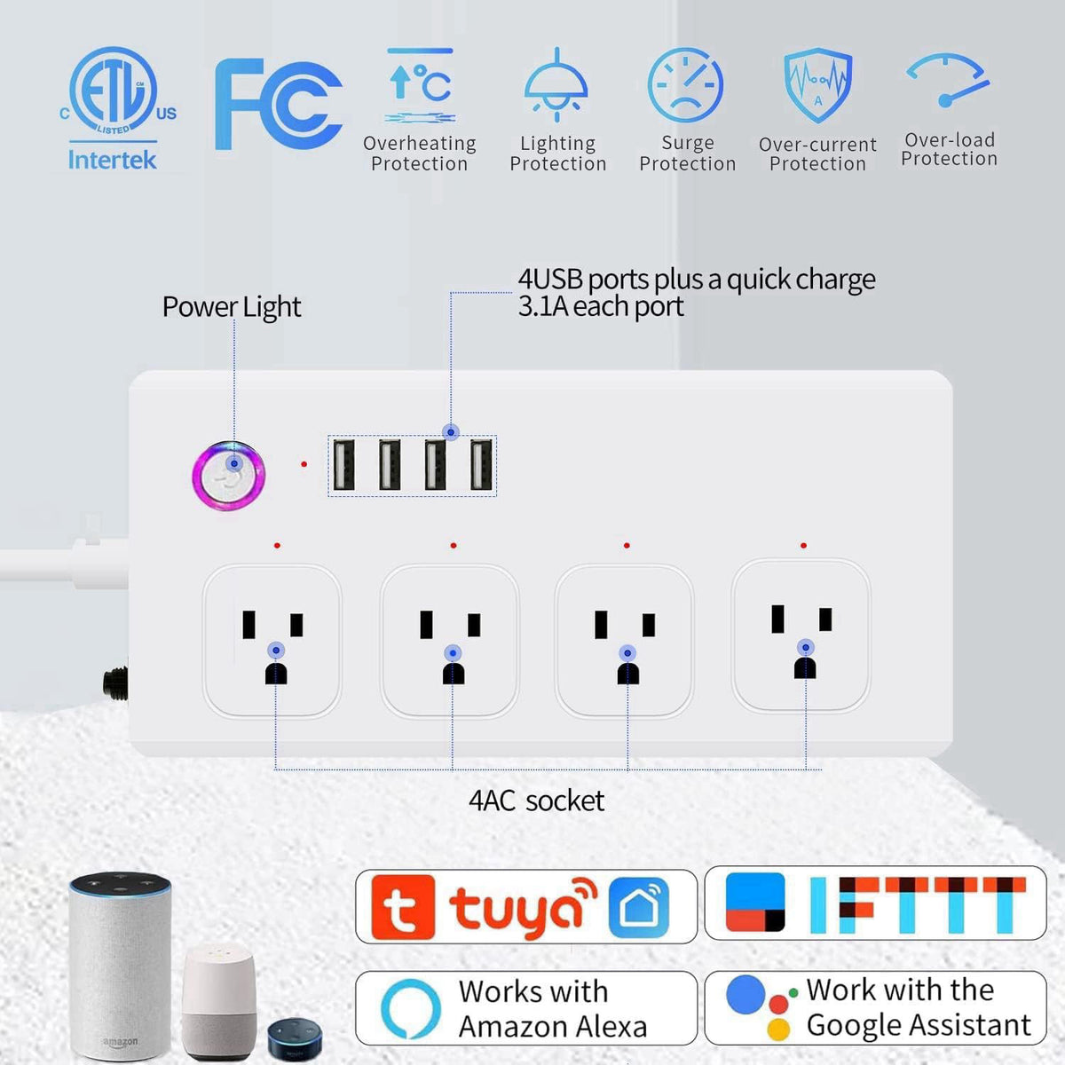 XENON ZigBee Power Strips, Voice/APP/Timer, 4 Individually Controlled Outlets, Compatible with Alexa Google Home, Need Z