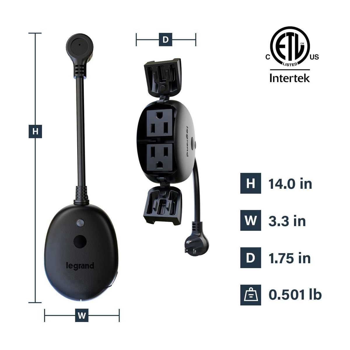 Legrand Radiant Wi-Fi Matter 15 Amp Smart Dual Outdoor Plug, Black, 1 Pack – packaging and label