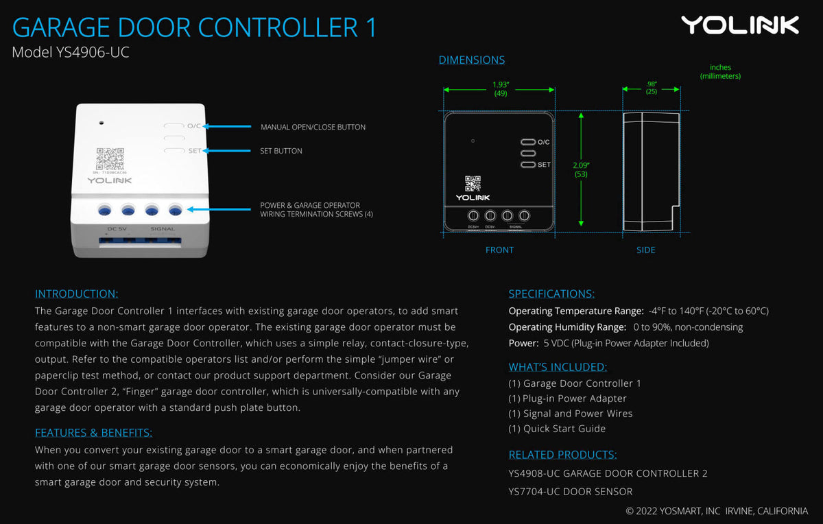 YoLink Garage Door Kit: Controller + Sensor + Hub – full view