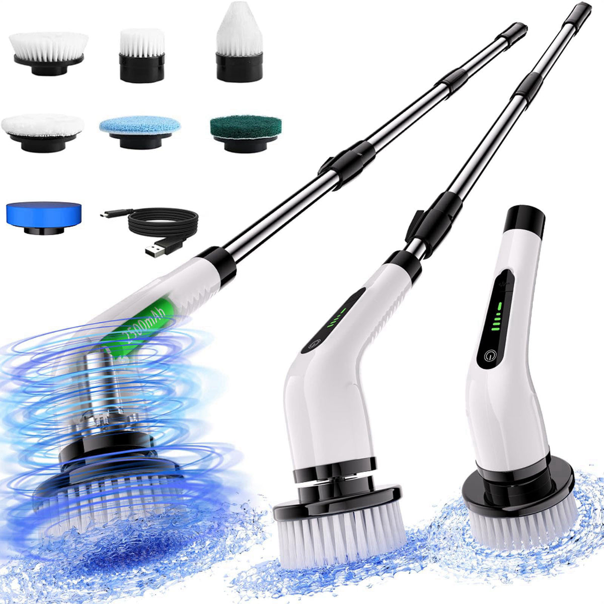 Bamifun Electric Spin Scrubber, Full Body Waterproof Cordless Cleaning Brush with 7 Replaceable Brush Heads Power Scrubb