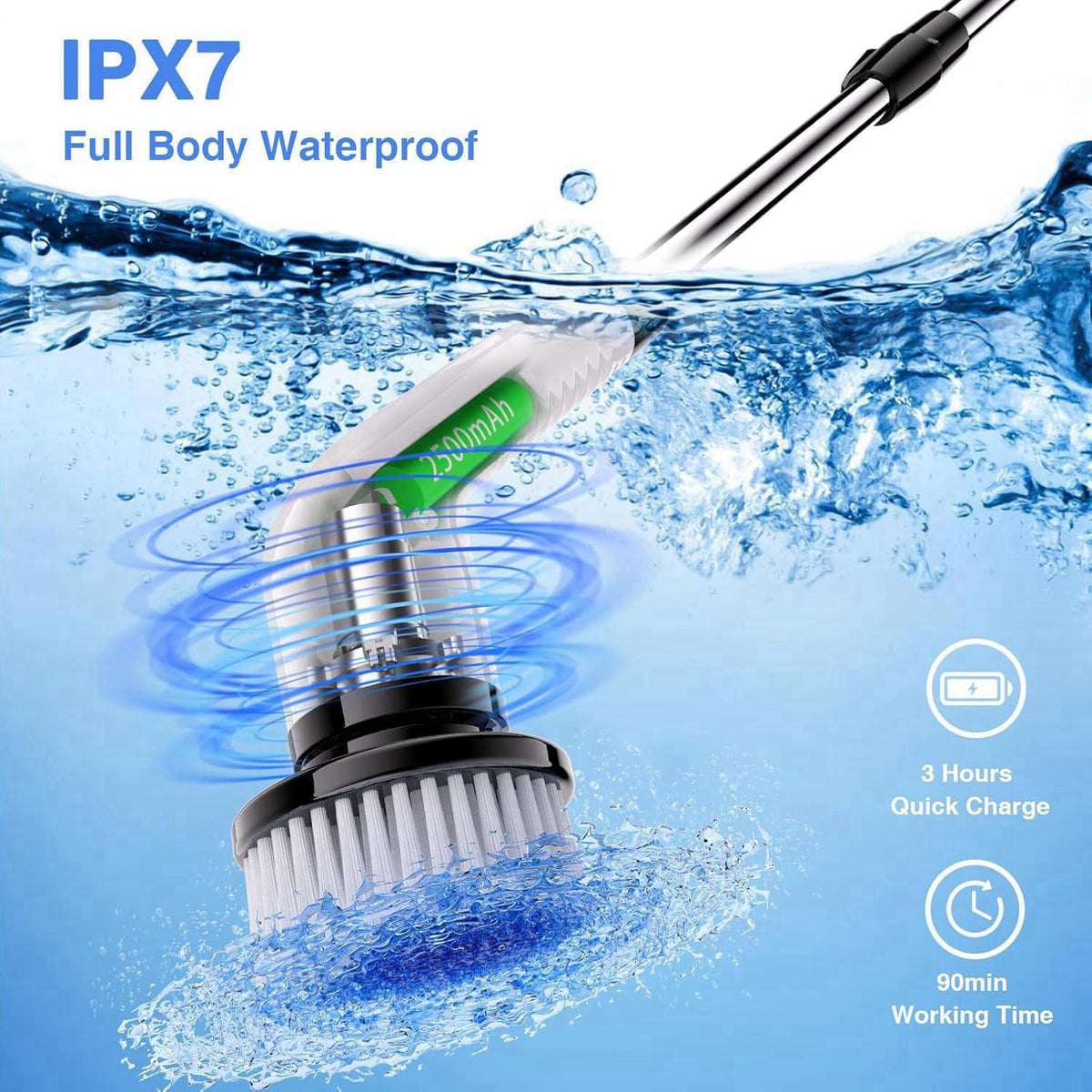 Bamifun Electric Spin Scrubber, Full Body Waterproof Cordless Cleaning Brush with 7 Replaceable Brush Heads Power Scrubb