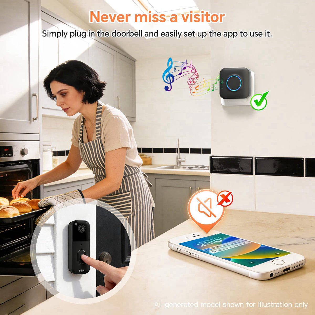 BITIWEND WiFi Wireless Doorbell Chime for Google Nest, Ring, Blink -2 Pack – close-up detail