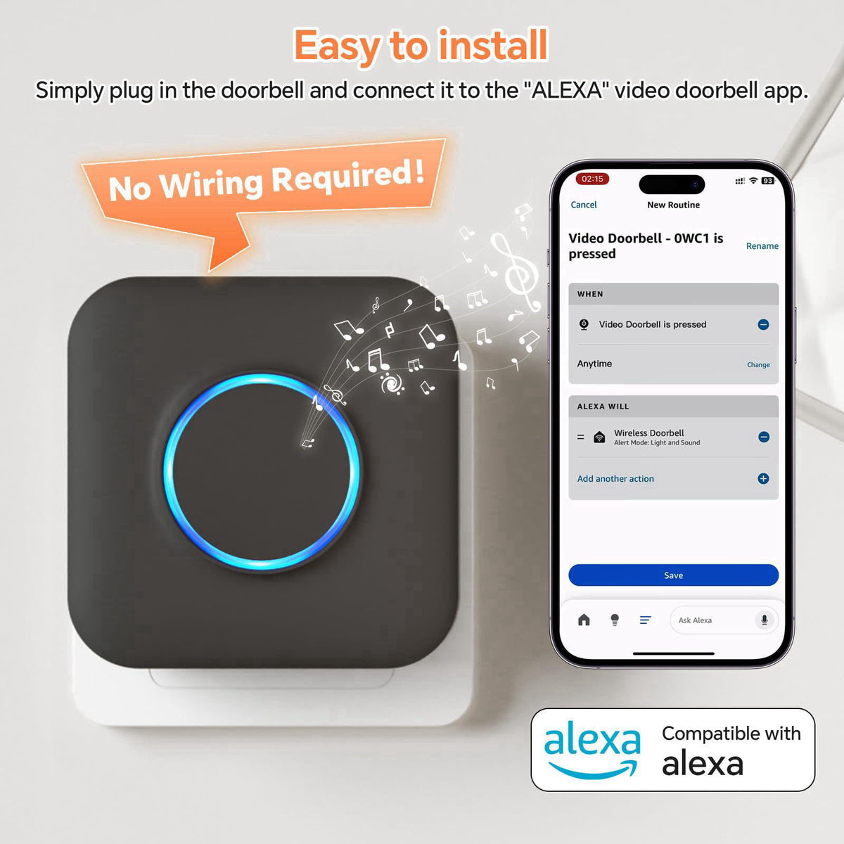 BITIWEND WiFi Wireless Doorbell Chime for Google Nest, Ring, Blink -2 Pack – full view