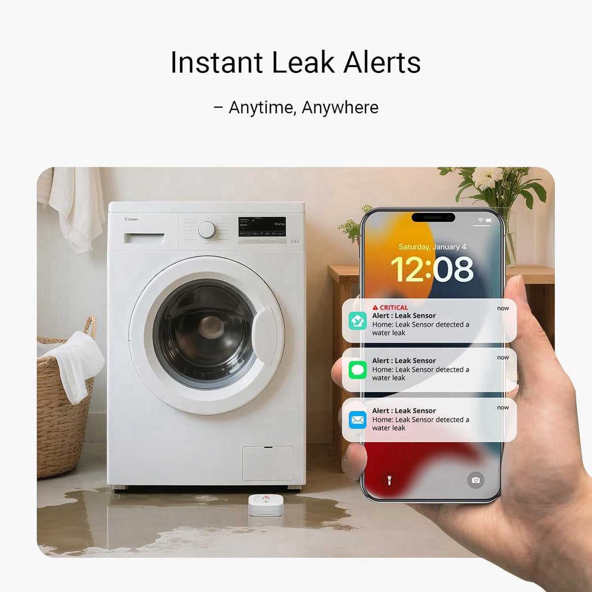 YoLink Water Leak Sensor 4 105 dB Alarm Kit: 3-Pack + Hub – packaging and label