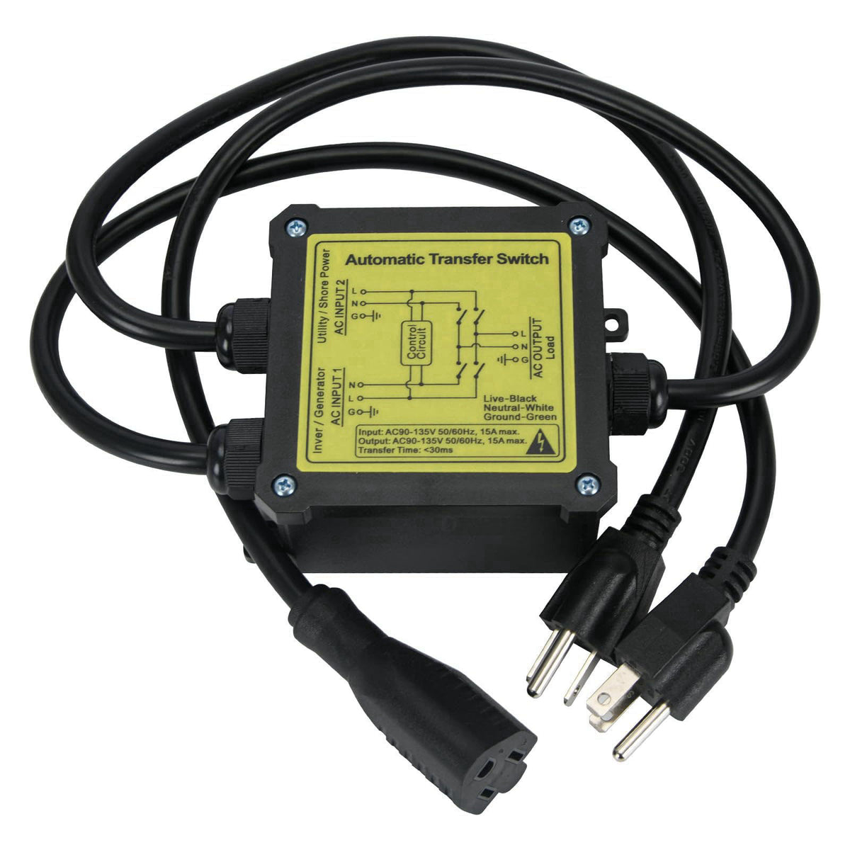 YAURILO AC120V 15Amp Automatic Transfer Switch, Generator ATS Auto Transfer Switch (NEMA 5-15P/R) – product photo (Trans