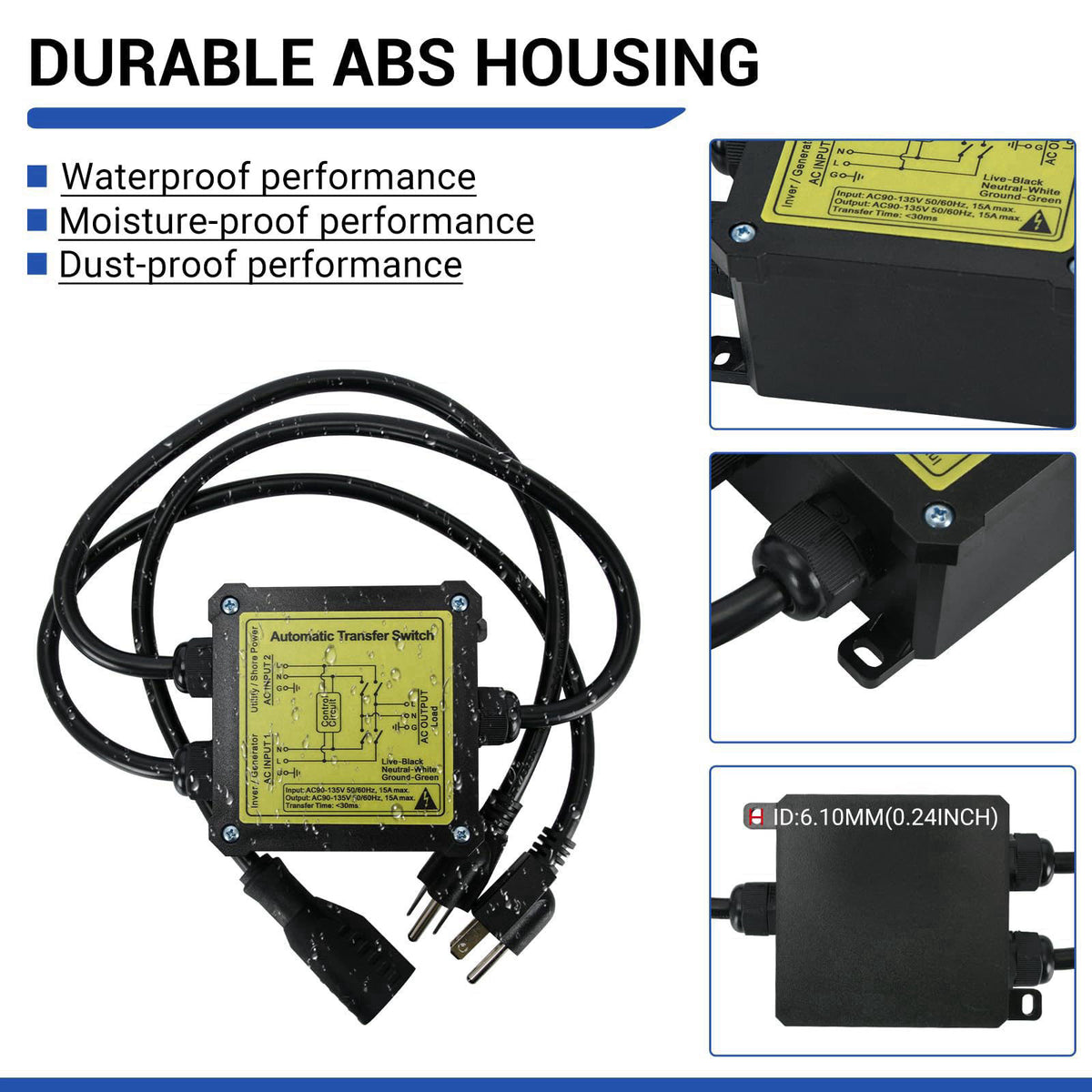YAURILO AC120V 15Amp Automatic Transfer Switch, Generator ATS Auto Transfer Switch (NEMA 5-15P/R) – packaging and label