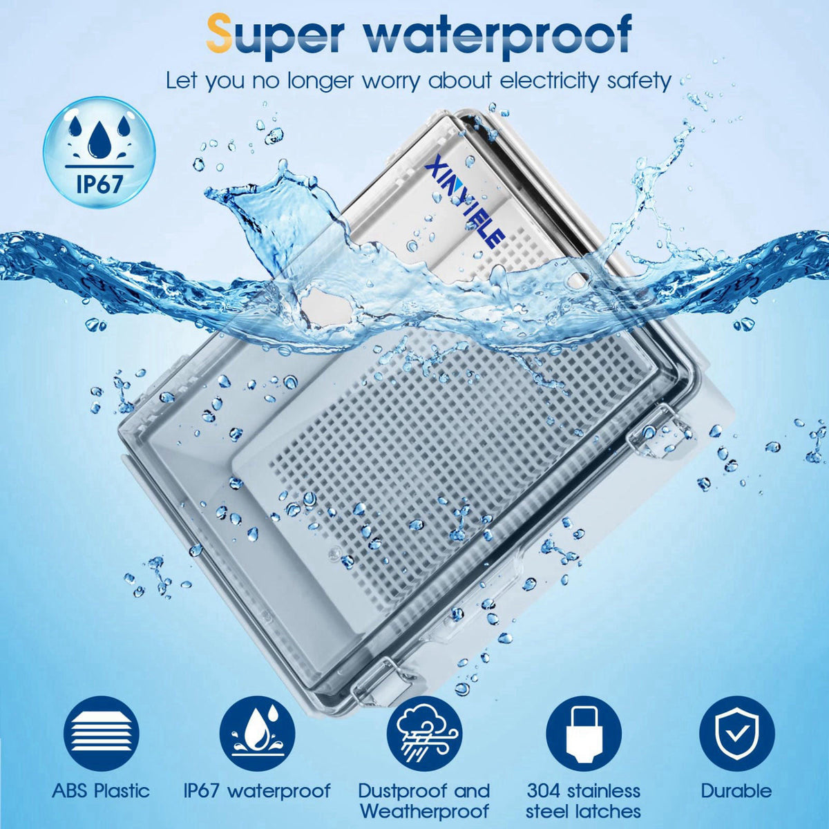 XINYIELE Waterproof Outdoor Project ABS Plastic Junction Box IP67 Weatherproof Dustproof Enclosure with Hinged Cover, Mo