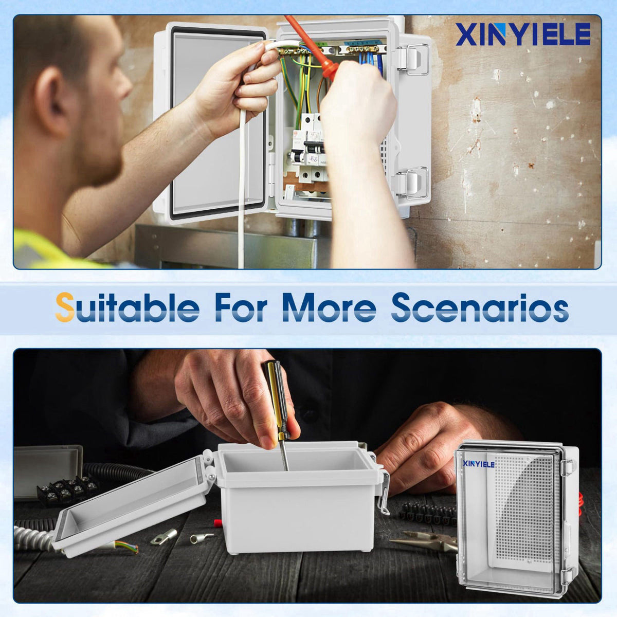 XINYIELE Waterproof Outdoor Project ABS Plastic Junction Box IP67 Weatherproof Dustproof Enclosure with Hinged Cover, Mo