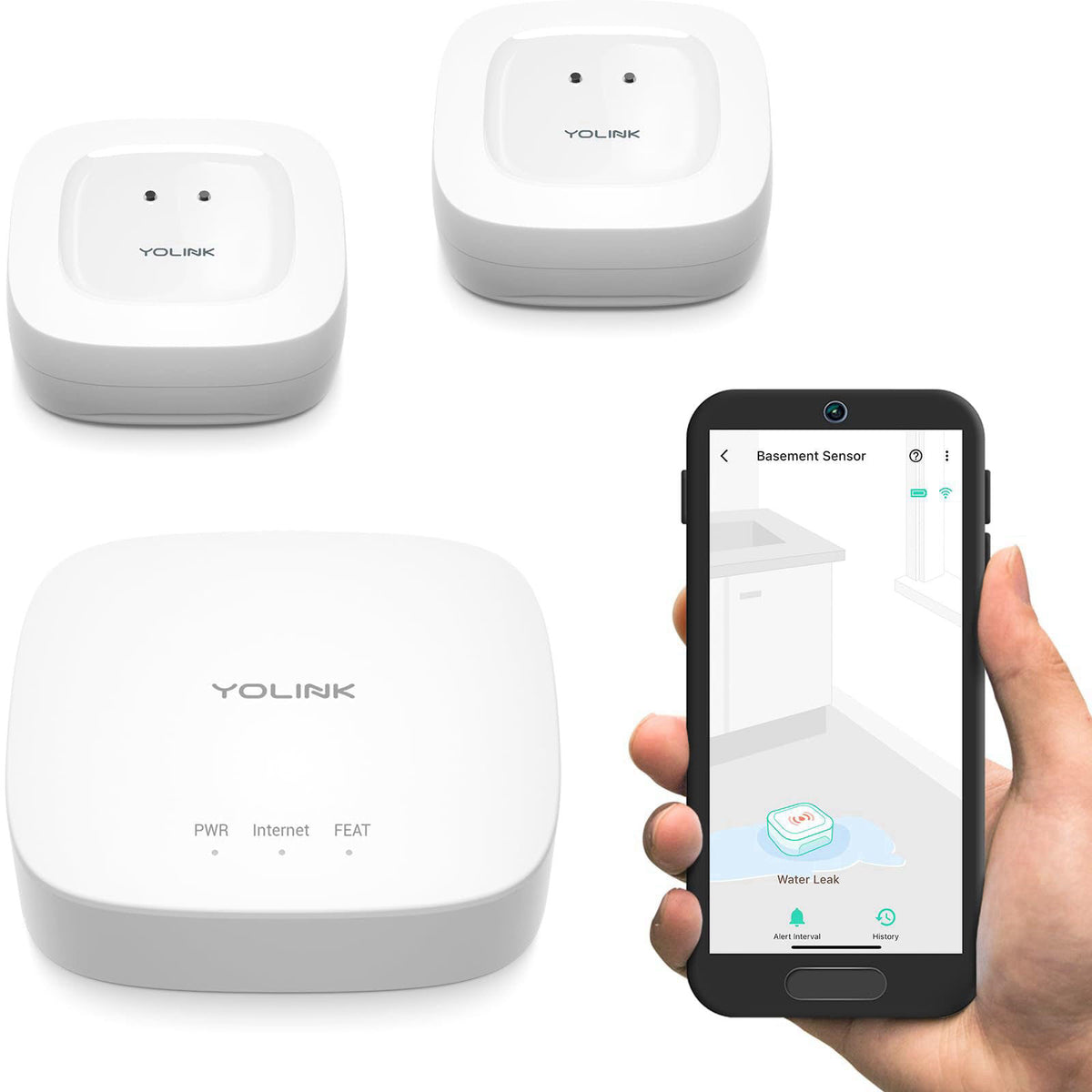 YoLink Water Leak Sensor 1 Kit: 2-Pack + Hub