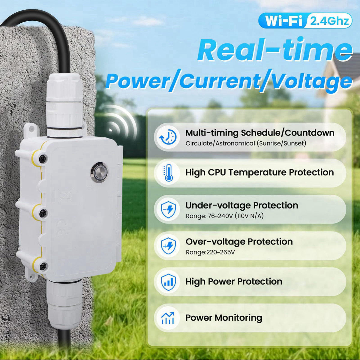 LICAEVEY Outdoor WiFi Junction Box 16A, IP67 Water Proof Smart Timer Switch with APP Control, for Pool Lights Pathway Li