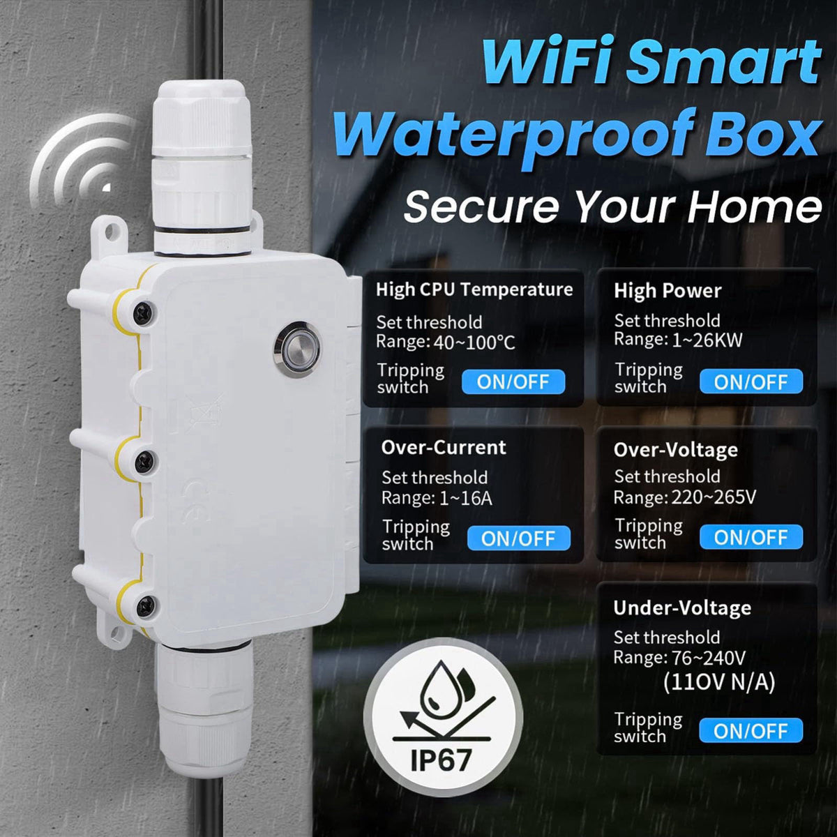 LICAEVEY Outdoor WiFi Junction Box 16A, IP67 Water Proof Smart Timer Switch with APP Control, for Pool Lights Pathway Li