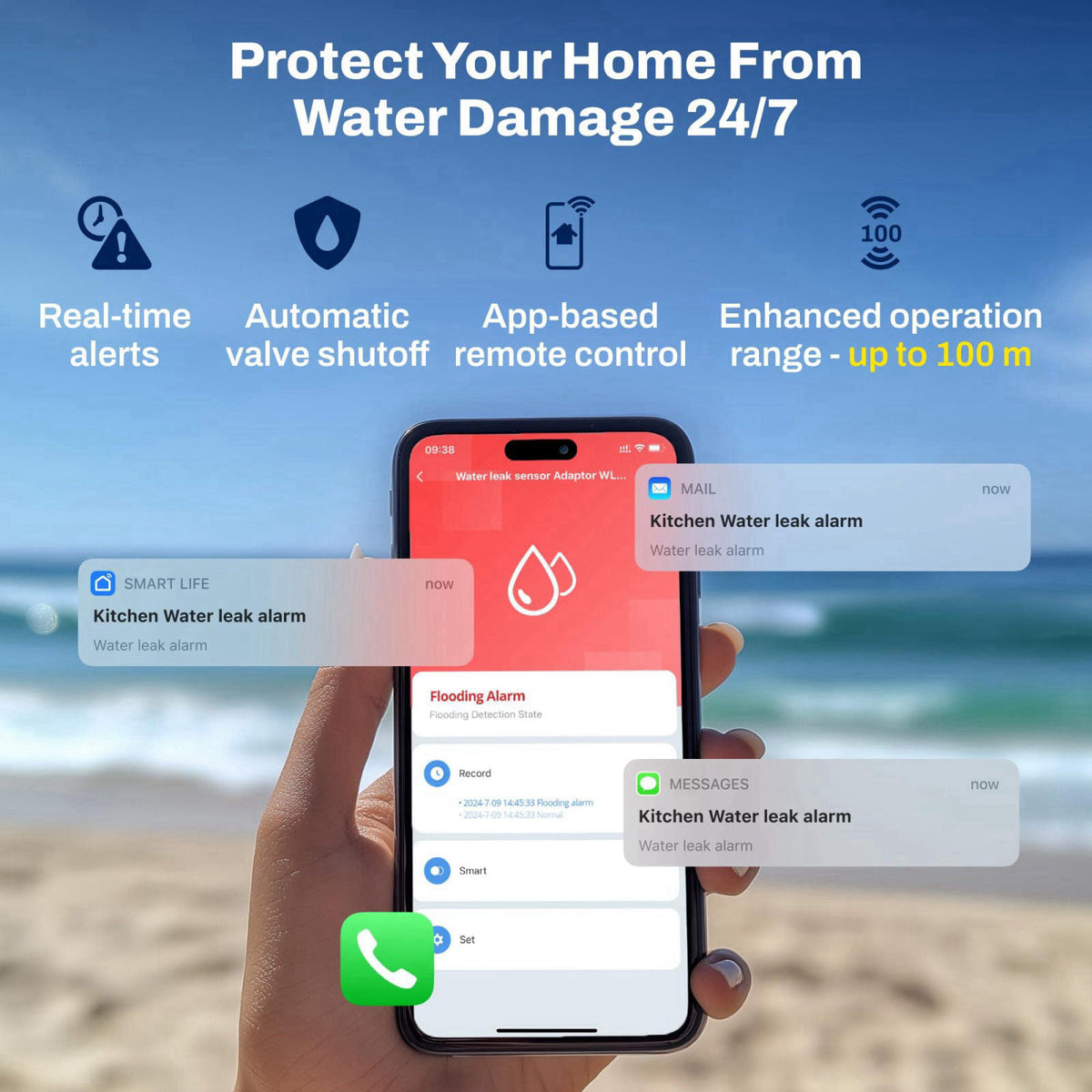 ADAPTOR Smart Zigbee Water Sensor Alarm Leak Detector for Home – full view