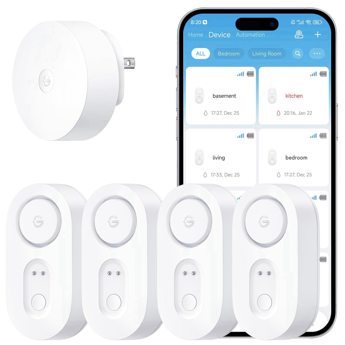 GoveeLife Upgraded Smart Water Leak Detector 1s with 1804ft Ultra-Long Range, WiFi Water Sensor with SMS/Email/APP Push 
