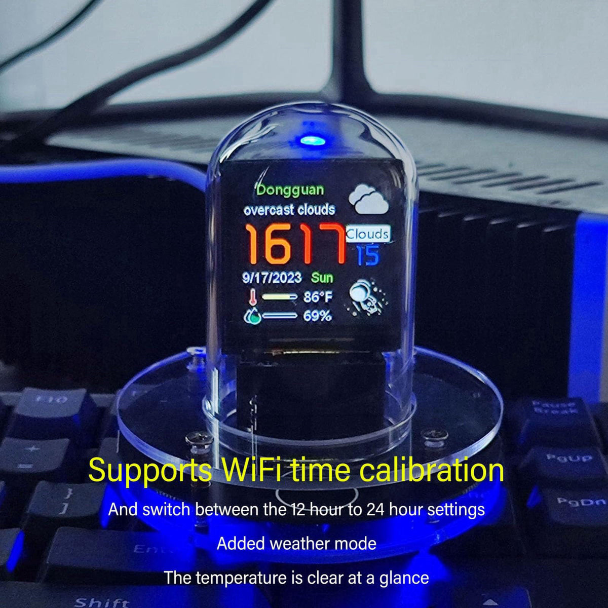 Nixie Tube Clock Simulation, Full Color LCD Screen, Support, Weather Mode, Electronic Album Feature, Easy to Use, 12/24h