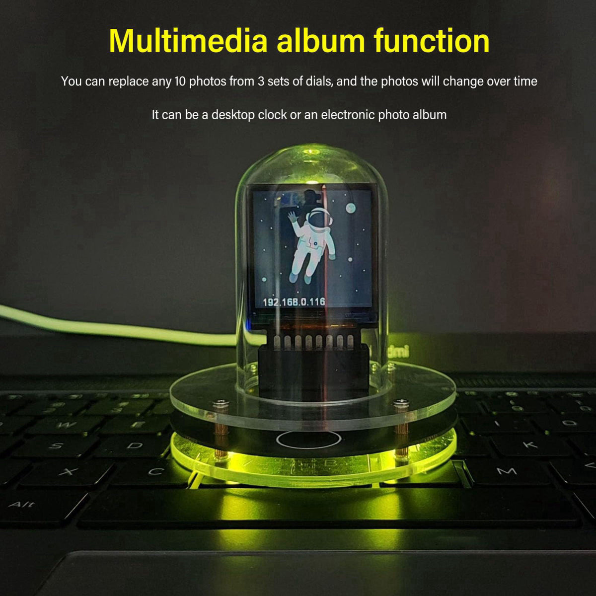 Nixie Tube Clock Simulation, Full Color LCD Screen, Support, Weather Mode, Electronic Album Feature, Easy to Use, 12/24h