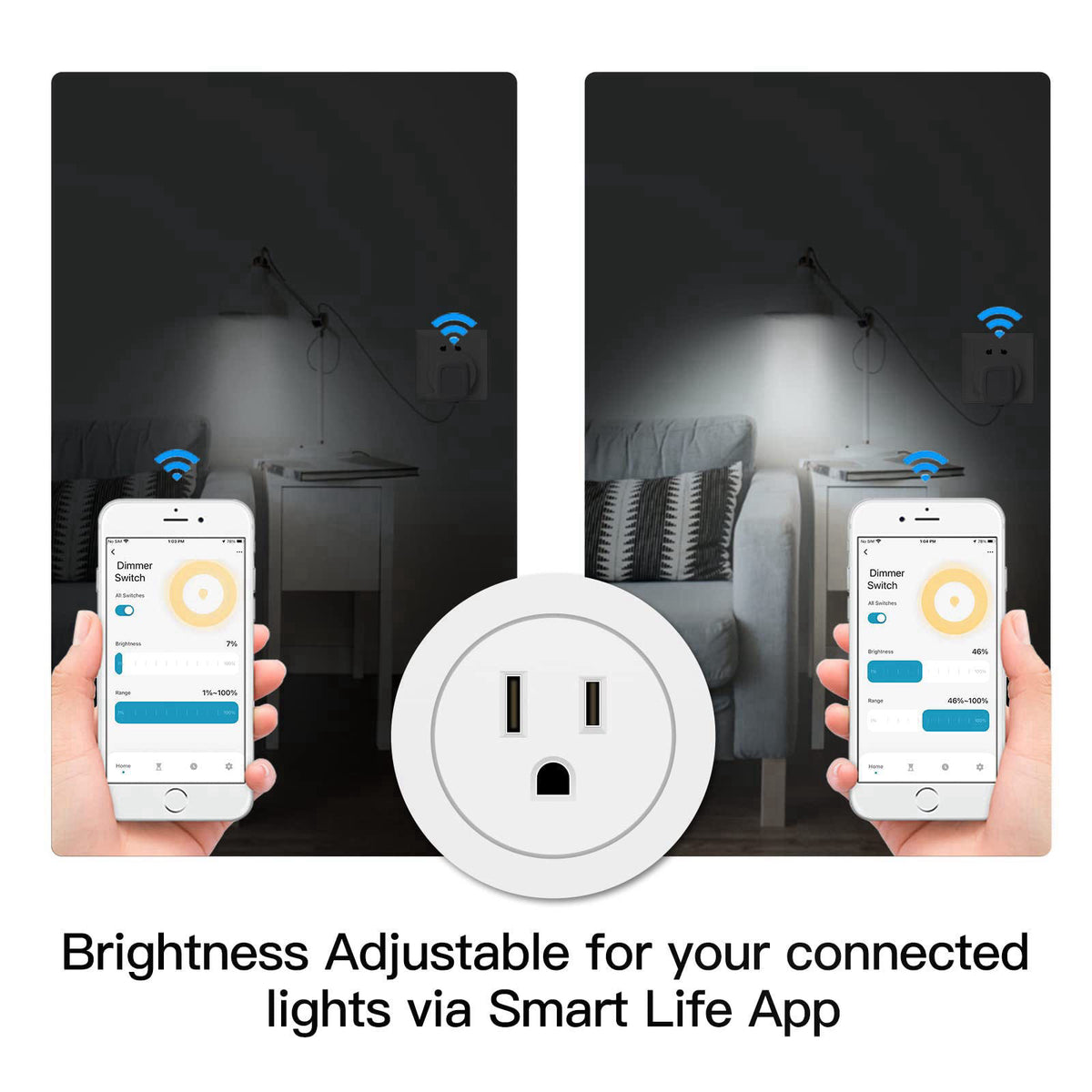 MoesGo Smart Dimmer Plug, WiFi Plug in Dimmer for Lamps, White, 2 Pack – full view