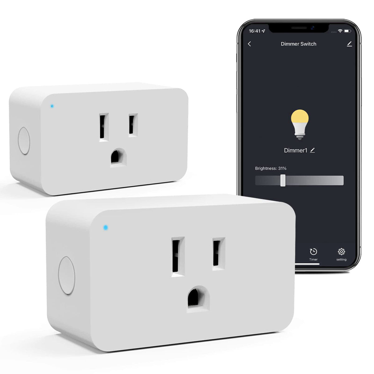 Eva's Light WiFi Smart Dimmable Plug 2 Pack, Smart Plugs for Voice Control, Mini Dimmer Switch Outlet Dimmable LED, CFL,