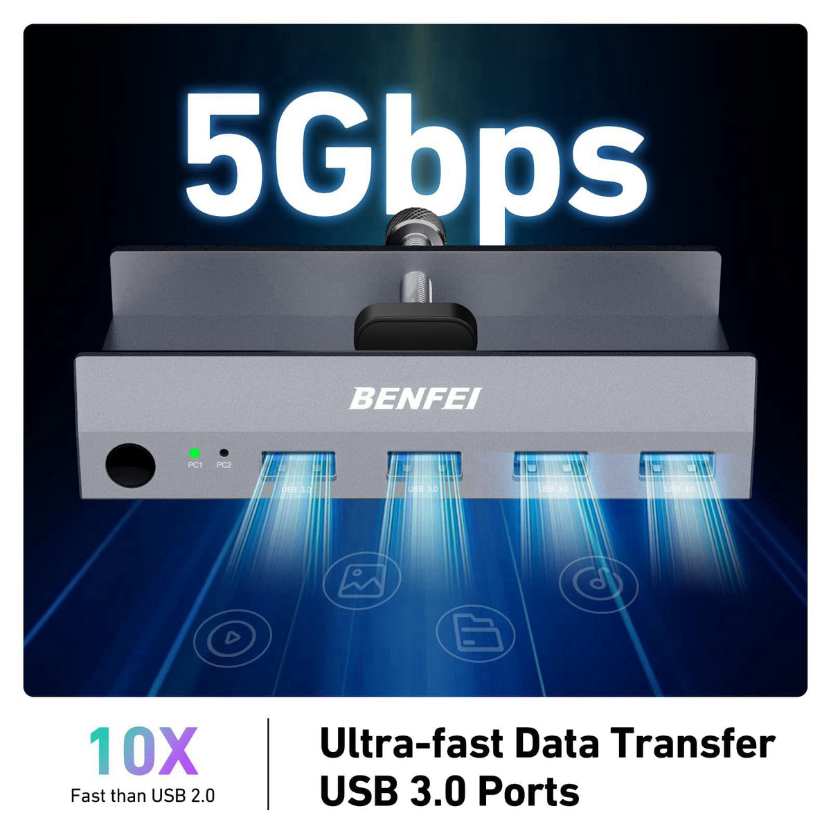 BENFEI USB 3.0 HDMI KVM Switch(8K@60Hz) with 4 USB 3.0 Ports for 2 Computers Sharging Monitor Keyboard Mouse – back view