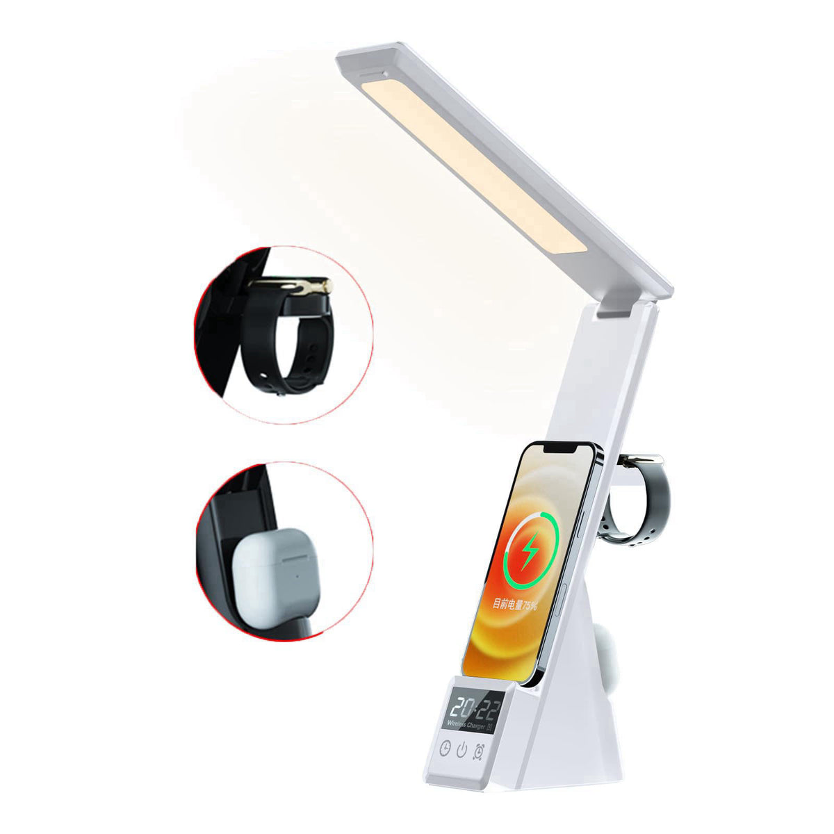 AYI Multi-Functional Wireless Charging Lamp with LED Display, Alarm Clock, 3 Color Light Modes, Foldable & Portable, 15W